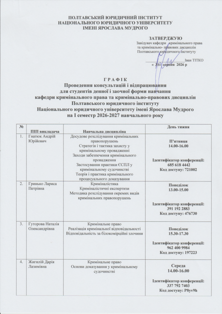 Графік на Ісеместр - 1